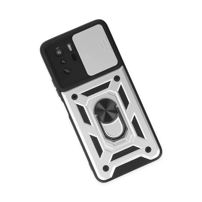 BUĞZ Xiaomi Poco X3 Gt Kılıf Pars Lens Yüzüklü Silikon - Gümüş