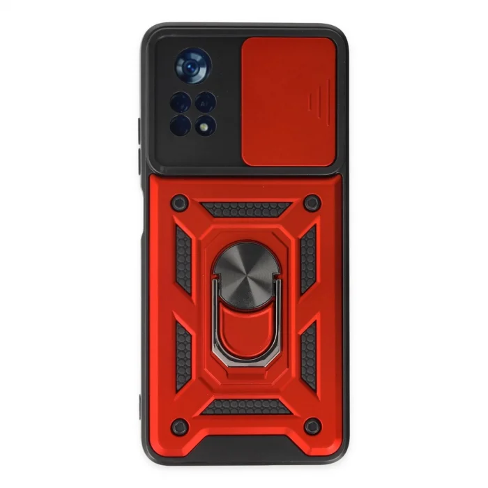 BUĞZ Xiaomi Poco X4 Pro 5g Kılıf Pars Lens Yüzüklü Silikon - Kırmızı