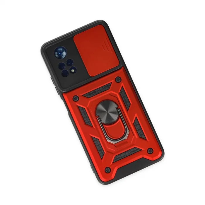 BUĞZ Xiaomi Poco X4 Pro 5g Kılıf Pars Lens Yüzüklü Silikon - Kırmızı