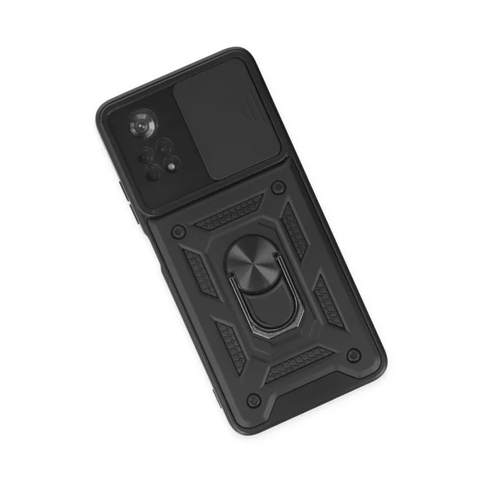 BUĞZ Xiaomi Poco X4 Pro 5g Kılıf Pars Lens Yüzüklü Silikon - Siyah