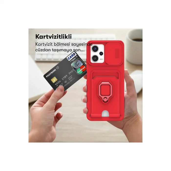 BUĞZ Xiaomi Poco X5 5g Kılıf Zuma Kartvizitli Yüzüklü Silikon - Kırmızı