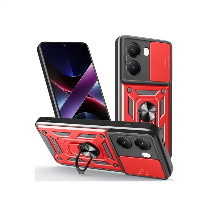 BUĞZ Xiaomi Poco X7 Pro Kılıf Pars Lens Yüzüklü Silikon - Kırmızı