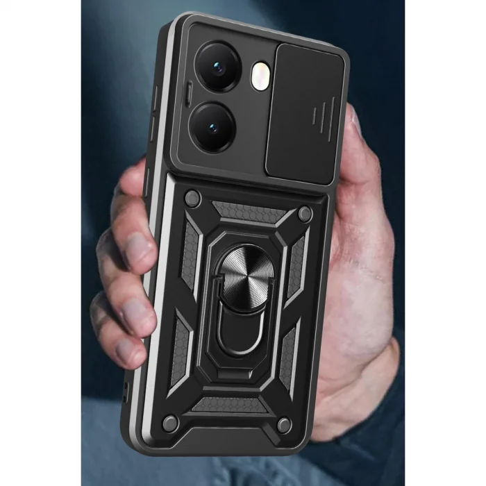 BUĞZ Xiaomi Poco X7 Pro Kılıf Pars Lens Yüzüklü Silikon - Siyah