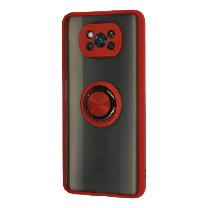 BUĞZ Xiaomi Pocophone X3 Kılıf Montreal Yüzüklü Silikon Kapak - Kırmızı