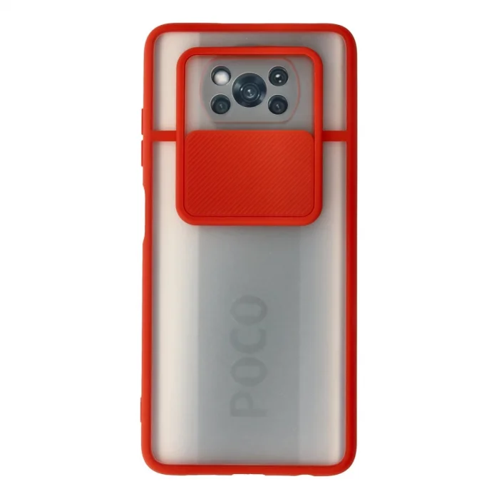 BUĞZ Xiaomi Pocophone X3 Kılıf Palm Buzlu Kamera Sürgülü Silikon - Kırmızı