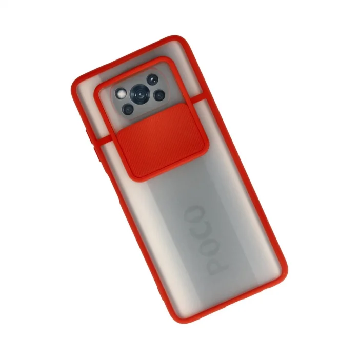 BUĞZ Xiaomi Pocophone X3 Kılıf Palm Buzlu Kamera Sürgülü Silikon - Kırmızı