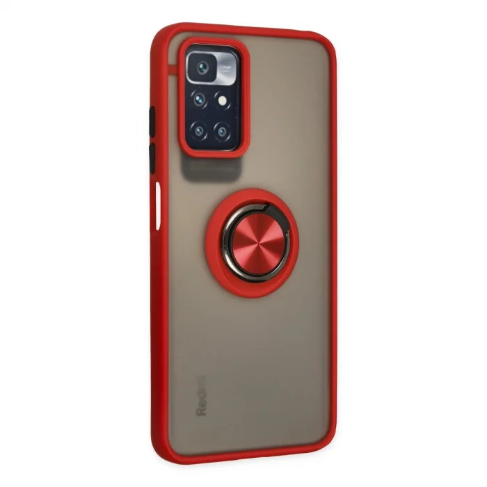 BUĞZ Xiaomi Redmi 10 2022 Kılıf Montreal Yüzüklü Silikon Kapak - Kırmızı