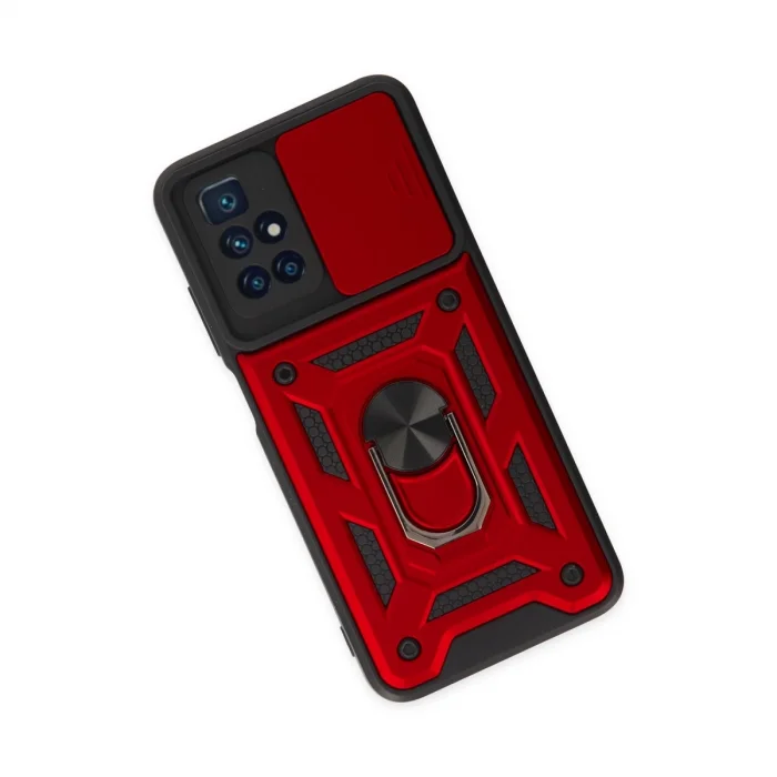 BUĞZ Xiaomi Redmi 10 2022 Kılıf Pars Lens Yüzüklü Silikon - Kırmızı