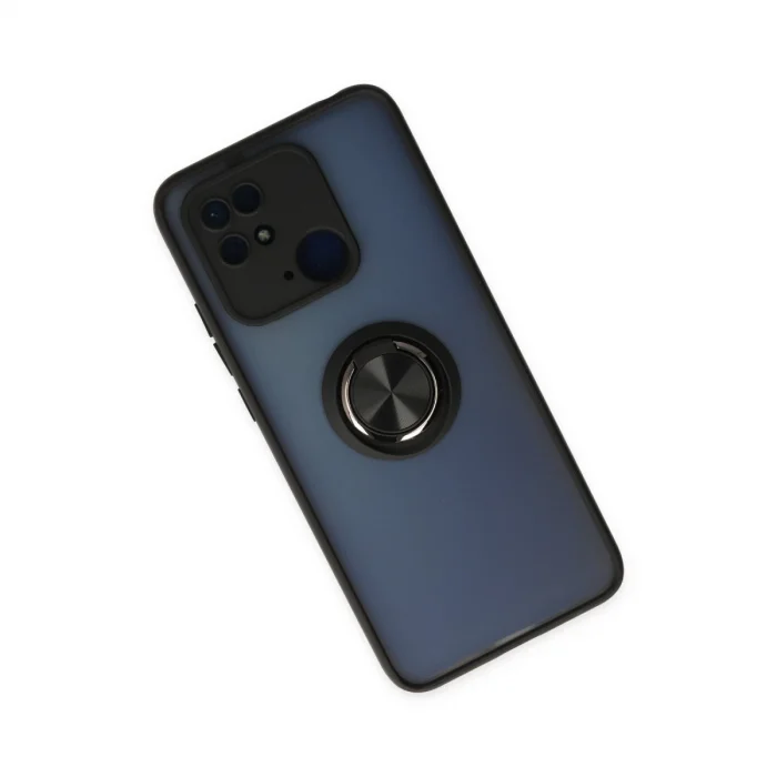 BUĞZ Xiaomi Redmi 10c Kılıf Montreal Yüzüklü Silikon Kapak - Siyah