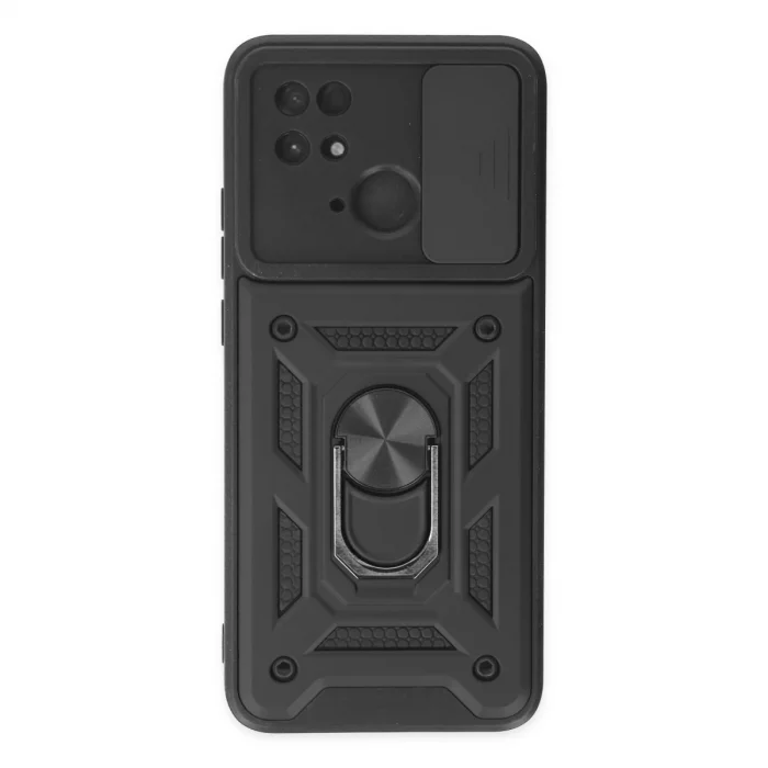 BUĞZ Xiaomi Redmi 10c Kılıf Pars Lens Yüzüklü Silikon - Siyah