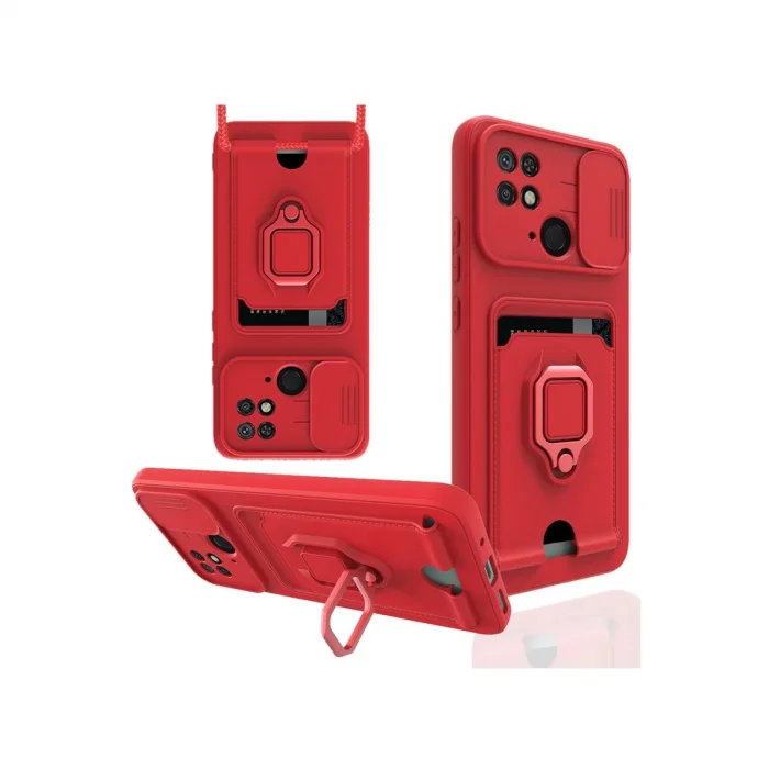 BUĞZ Xiaomi Redmi 10c Kılıf Zuma Kartvizitli Yüzüklü Silikon - Kırmızı