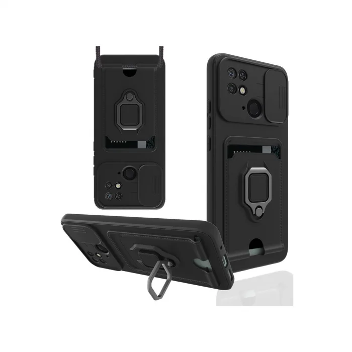 BUĞZ Xiaomi Redmi 10c Kılıf Zuma Kartvizitli Yüzüklü Silikon - Siyah