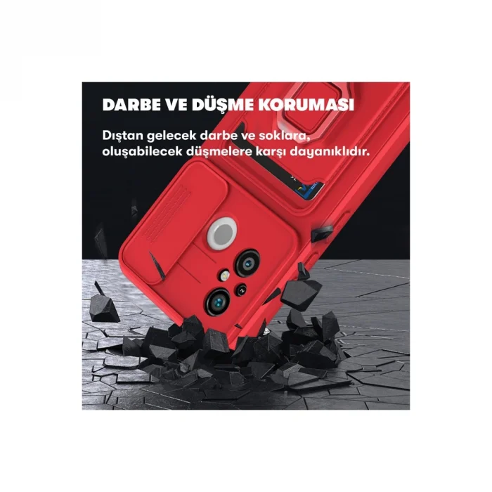BUĞZ Xiaomi Redmi 12c Kılıf Zuma Kartvizitli Yüzüklü Silikon - Kırmızı