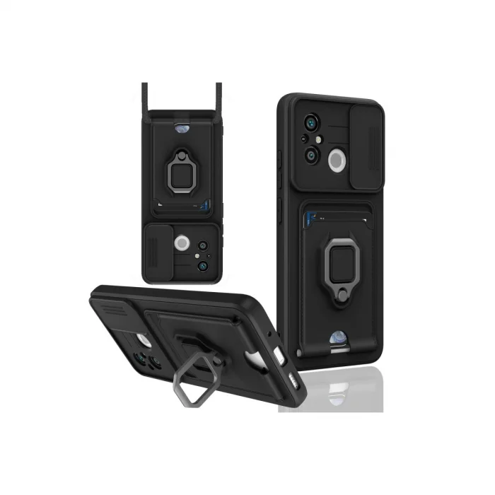 BUĞZ Xiaomi Redmi 12c Kılıf Zuma Kartvizitli Yüzüklü Silikon - Siyah