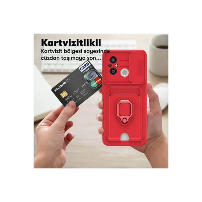 BUĞZ Xiaomi Redmi 12c Kılıf Zuma Kartvizitli Yüzüklü Silikon - Siyah