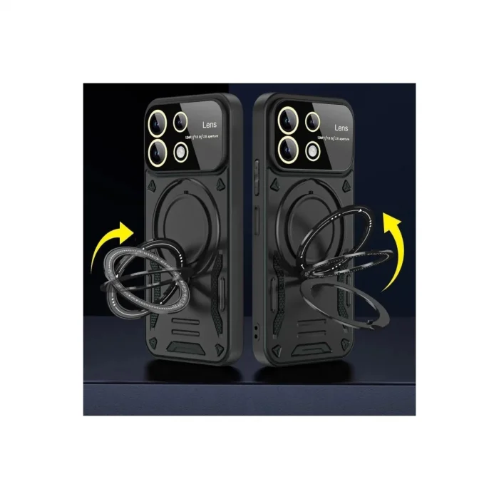 BUĞZ Xiaomi Redmi 13 4g Kılıf Joy Lens Standlı Kapak - Koyu Yeşil