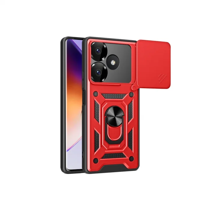 BUĞZ Xiaomi Redmi 13 4g Kılıf Pars Lens Yüzüklü Silikon - Kırmızı