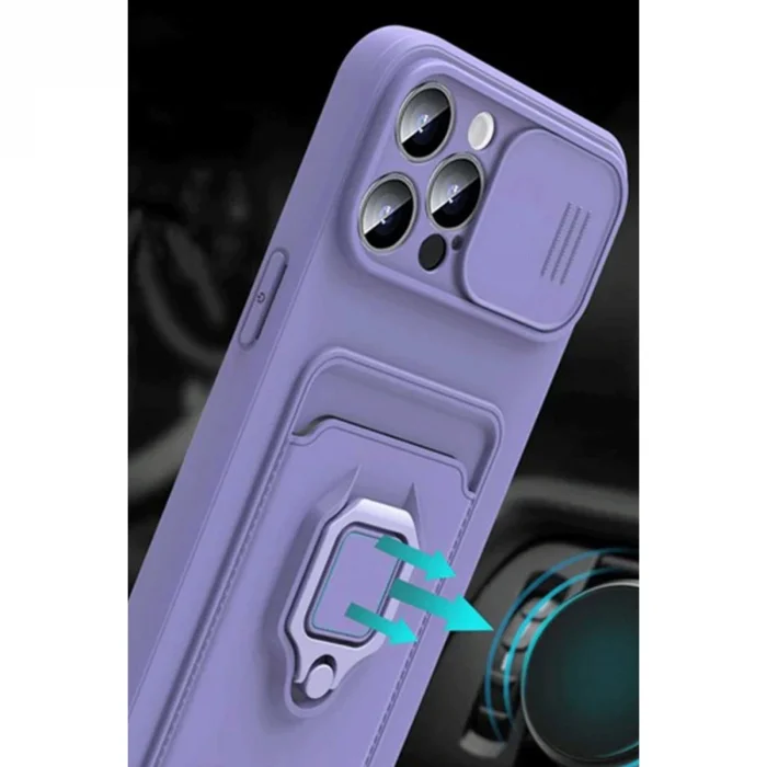 BUĞZ Xiaomi Redmi 13 4g Kılıf Zuma Kartvizitli Yüzüklü Silikon - Lila