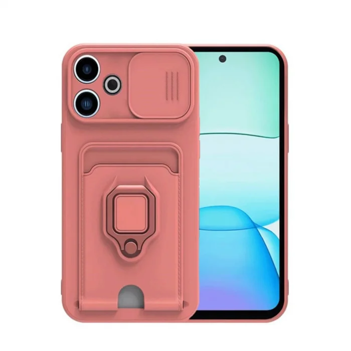 BUĞZ Xiaomi Redmi 13 4g Kılıf Zuma Kartvizitli Yüzüklü Silikon - Pembe