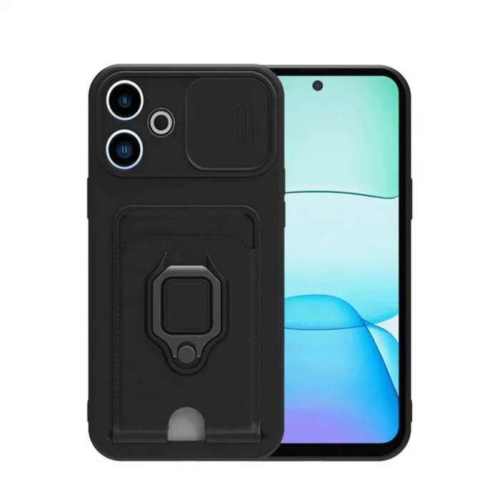 BUĞZ Xiaomi Redmi 13 4g Kılıf Zuma Kartvizitli Yüzüklü Silikon - Siyah
