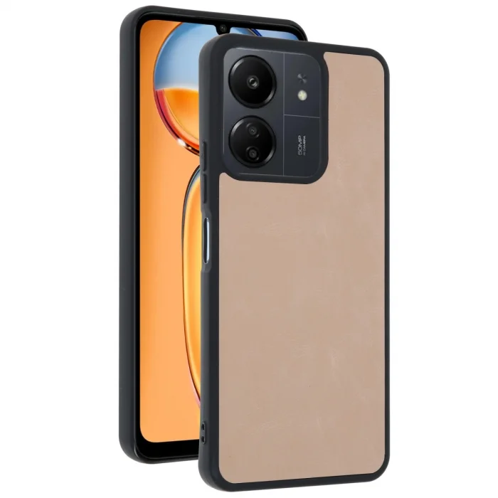 BUĞZ Xiaomi Redmi 13c Kılıf Aras Deri Kapak - Pudra