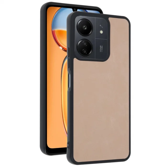 BUĞZ Xiaomi Redmi 13c Kılıf Aras Deri Kapak - Pudra