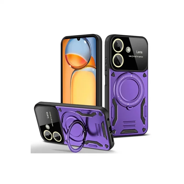 BUĞZ Xiaomi Redmi 13c Kılıf Joy Lens Standlı Kapak - Mor