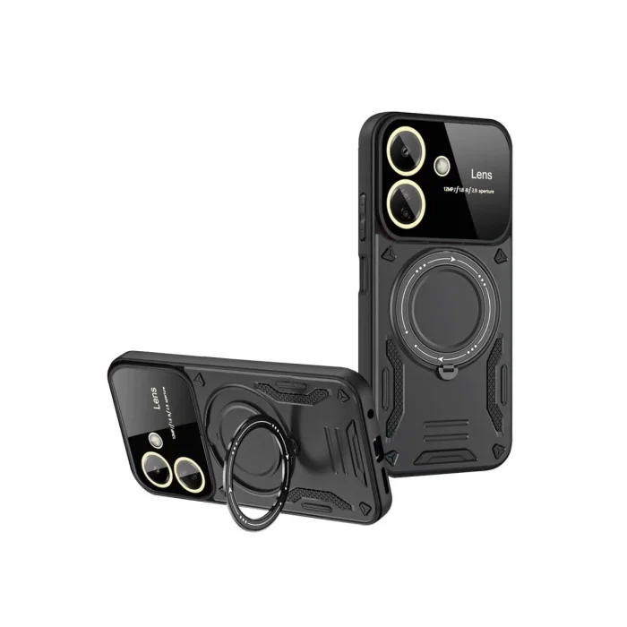 BUĞZ Xiaomi Redmi 13c Kılıf Joy Lens Standlı Kapak - Siyah