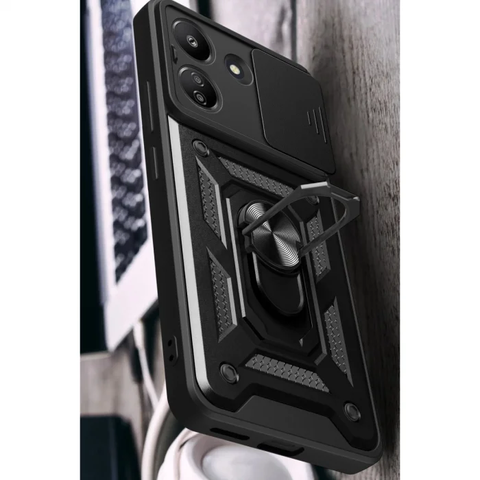 BUĞZ Xiaomi Redmi 13c Kılıf Pars Lens Yüzüklü Silikon - Kırmızı