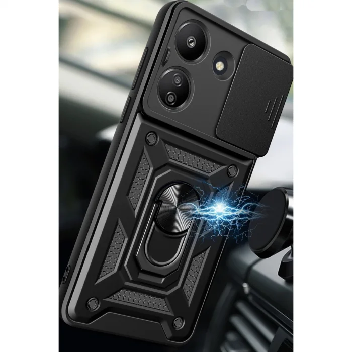 BUĞZ Xiaomi Redmi 13c Kılıf Pars Lens Yüzüklü Silikon - Siyah