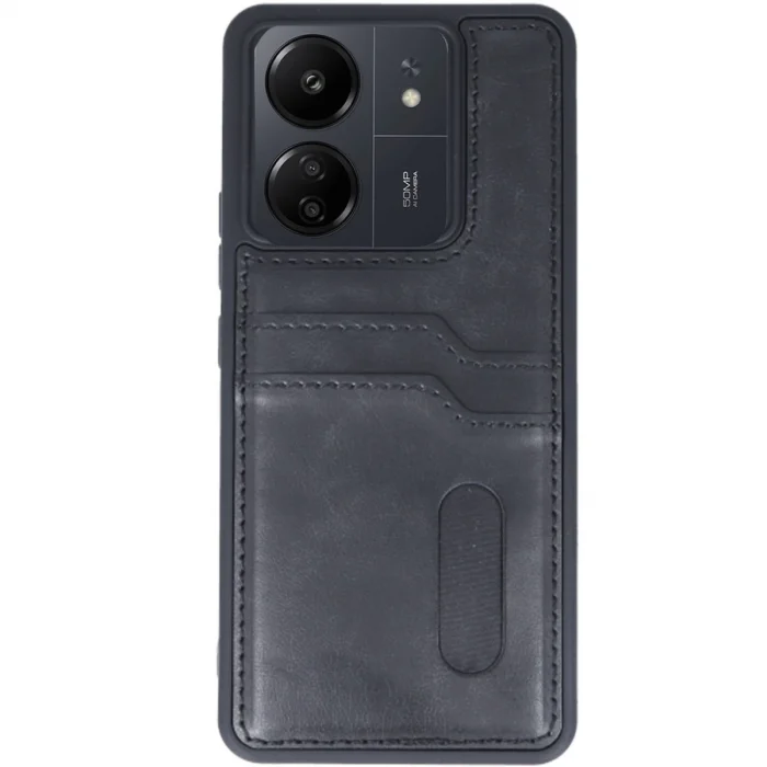 BUĞZ Xiaomi Redmi 13c Kılıf Sara Kartvizitli Deri Kılıf - Siyah