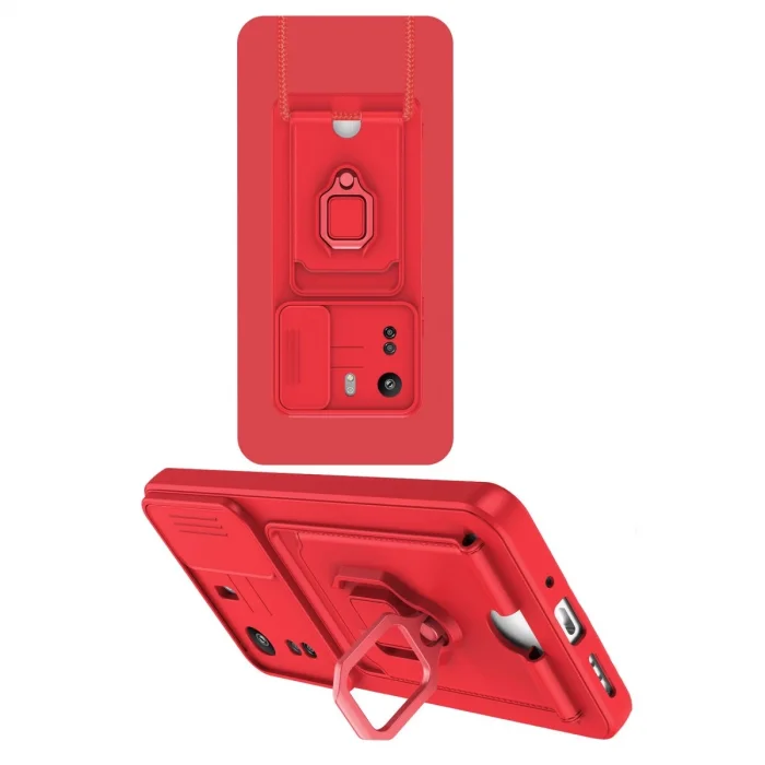 BUĞZ Xiaomi Redmi 13c Kılıf Zuma Kartvizitli Yüzüklü Silikon - Kırmızı