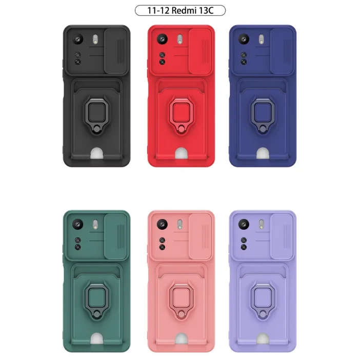 BUĞZ Xiaomi Redmi 13c Kılıf Zuma Kartvizitli Yüzüklü Silikon - Lacivert