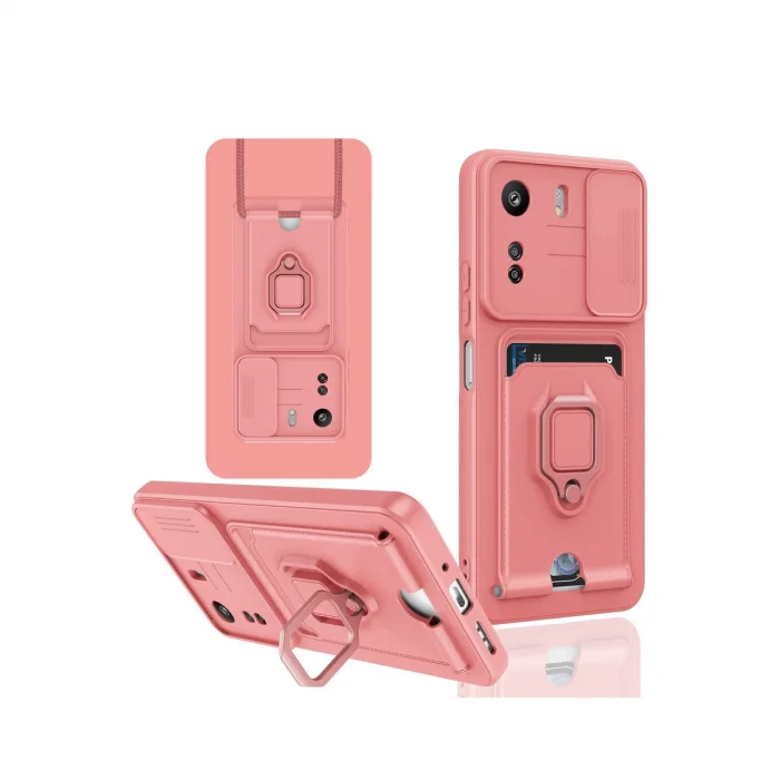 BUĞZ Xiaomi Redmi 13c Kılıf Zuma Kartvizitli Yüzüklü Silikon - Pembe