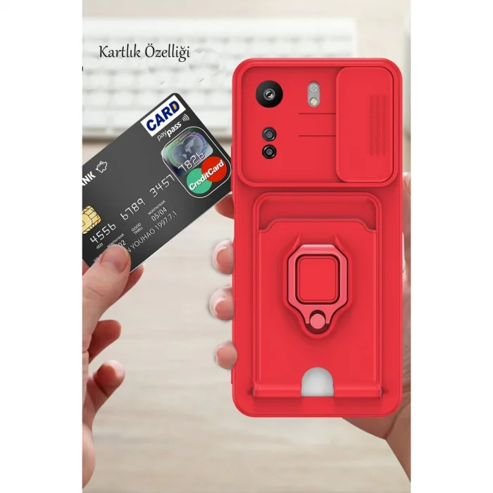 BUĞZ Xiaomi Redmi 13c Kılıf Zuma Kartvizitli Yüzüklü Silikon - Pembe