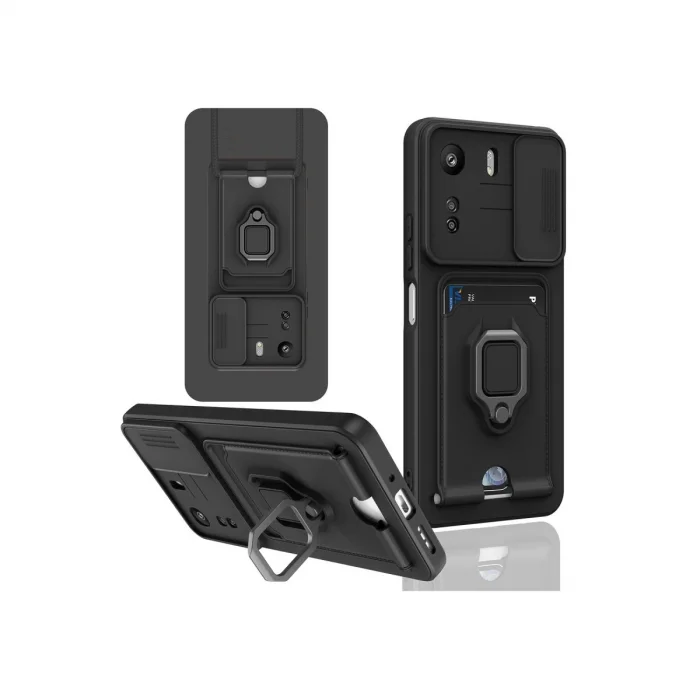 BUĞZ Xiaomi Redmi 13c Kılıf Zuma Kartvizitli Yüzüklü Silikon - Siyah