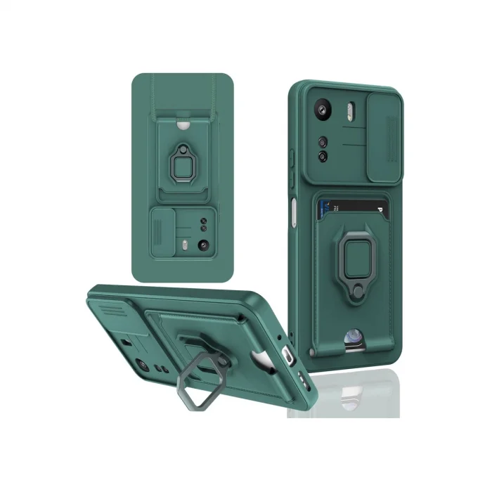 BUĞZ Xiaomi Redmi 13c Kılıf Zuma Kartvizitli Yüzüklü Silikon - Yeşil