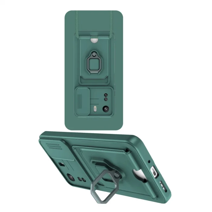 BUĞZ Xiaomi Redmi 13c Kılıf Zuma Kartvizitli Yüzüklü Silikon - Yeşil