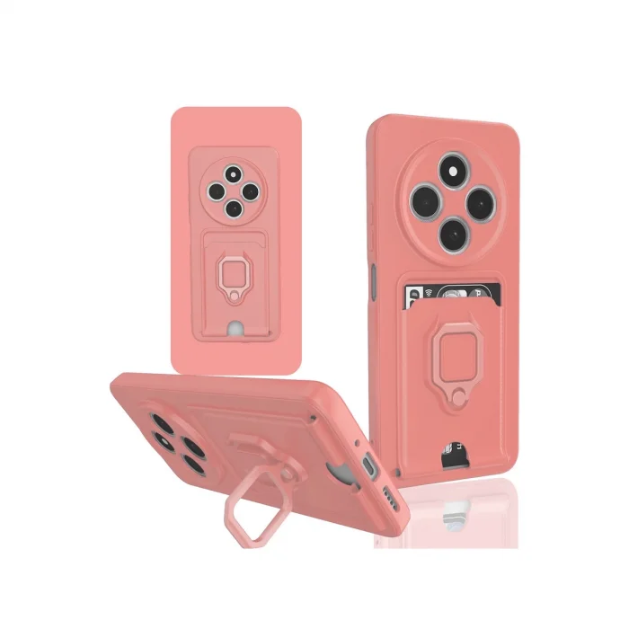 BUĞZ Xiaomi Redmi 14c Kılıf Zuma Kartvizitli Yüzüklü Silikon - Pembe