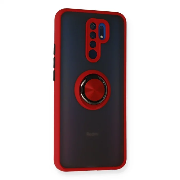BUĞZ Xiaomi Redmi 9 Kılıf Montreal Yüzüklü Silikon Kapak - Kırmızı