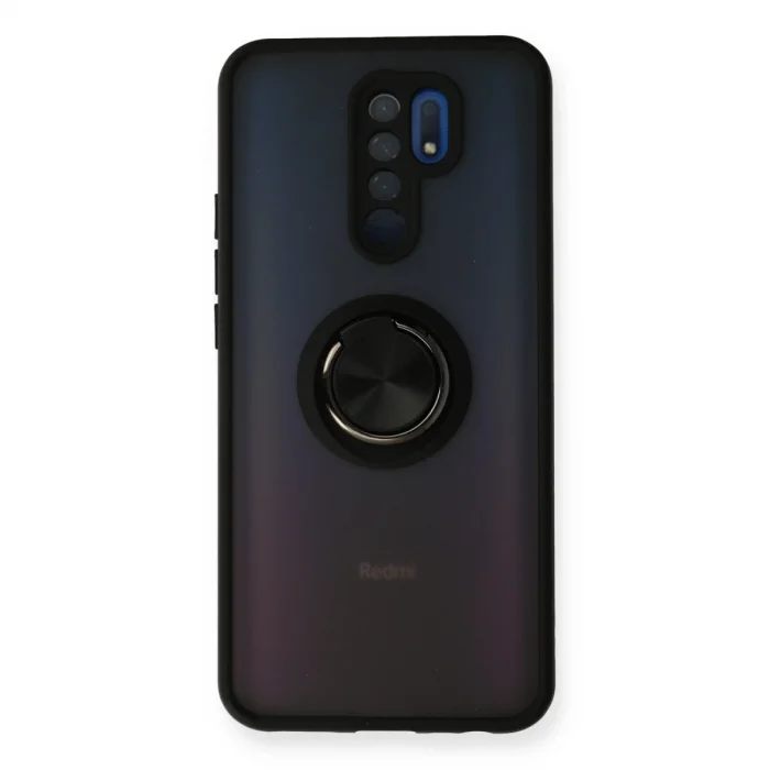 BUĞZ Xiaomi Redmi 9 Kılıf Montreal Yüzüklü Silikon Kapak - Siyah