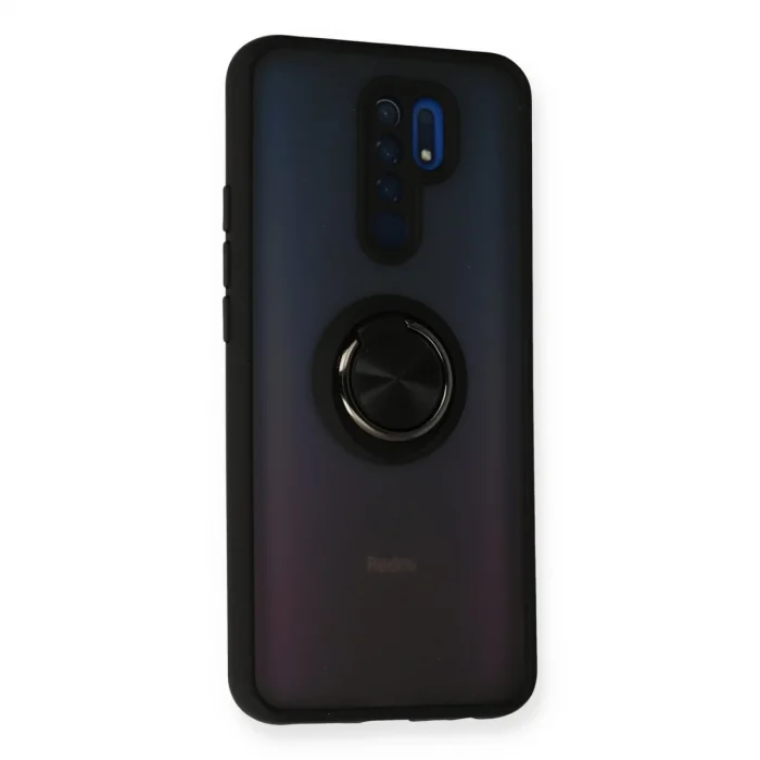 BUĞZ Xiaomi Redmi 9 Kılıf Montreal Yüzüklü Silikon Kapak - Siyah