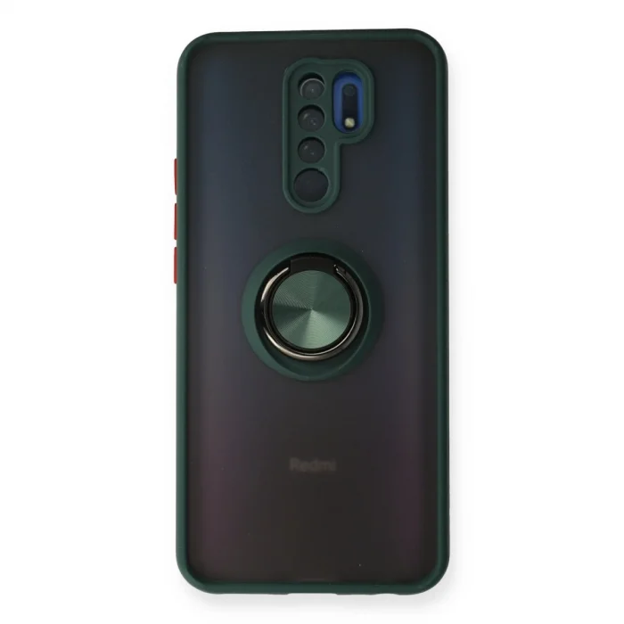 BUĞZ Xiaomi Redmi 9 Kılıf Montreal Yüzüklü Silikon Kapak - Yeşil