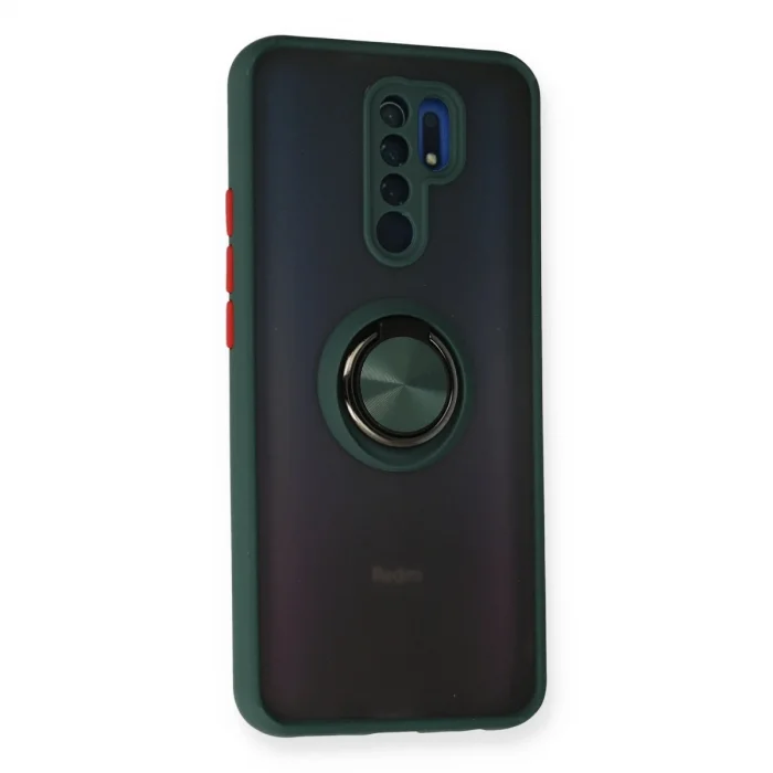 BUĞZ Xiaomi Redmi 9 Kılıf Montreal Yüzüklü Silikon Kapak - Yeşil