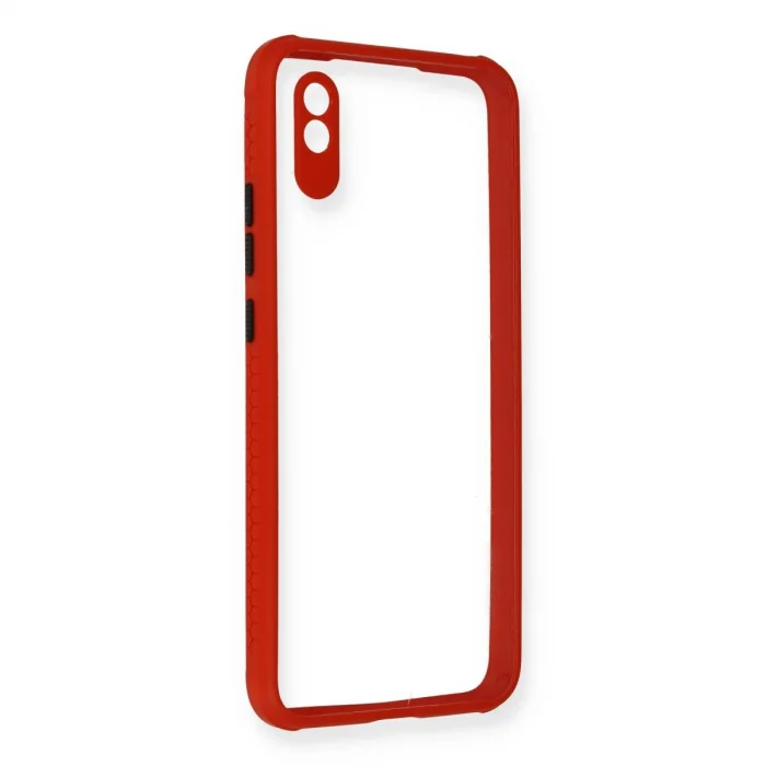 BUĞZ Xiaomi Redmi 9a Kılıf Miami Şeffaf Silikon - Kırmızı