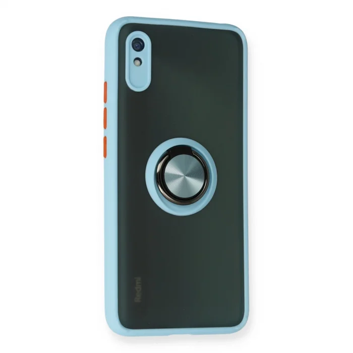 BUĞZ Xiaomi Redmi 9a Kılıf Montreal Yüzüklü Silikon Kapak - Buz Mavi