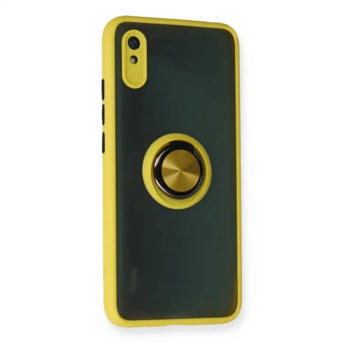 BUĞZ Xiaomi Redmi 9a Kılıf Montreal Yüzüklü Silikon Kapak - Sarı
