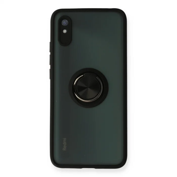 BUĞZ Xiaomi Redmi 9a Kılıf Montreal Yüzüklü Silikon Kapak - Siyah