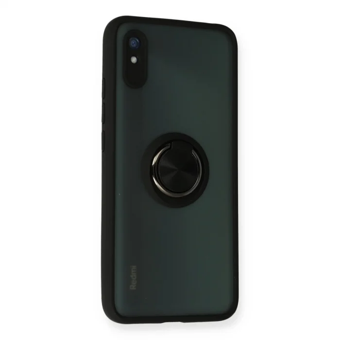 BUĞZ Xiaomi Redmi 9a Kılıf Montreal Yüzüklü Silikon Kapak - Siyah