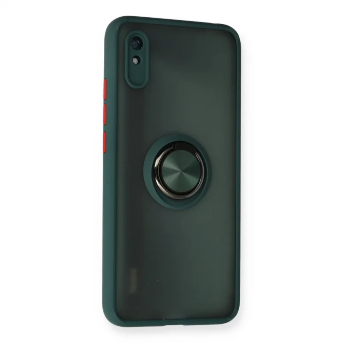 BUĞZ Xiaomi Redmi 9a Kılıf Montreal Yüzüklü Silikon Kapak - Yeşil